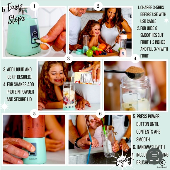 NEW KAMARAMA Portable Rechargeable Juice Shake Smoothie Blender Black - Picture 12 of 15